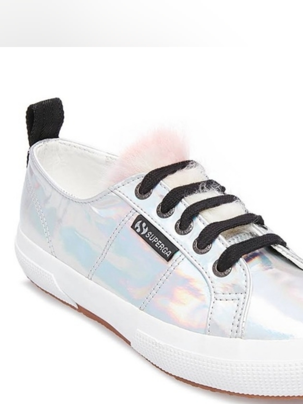 Superga X Jocelyn Iridescent Silver Sneakers Pink Fur Leather Women's 7.5 EU 38